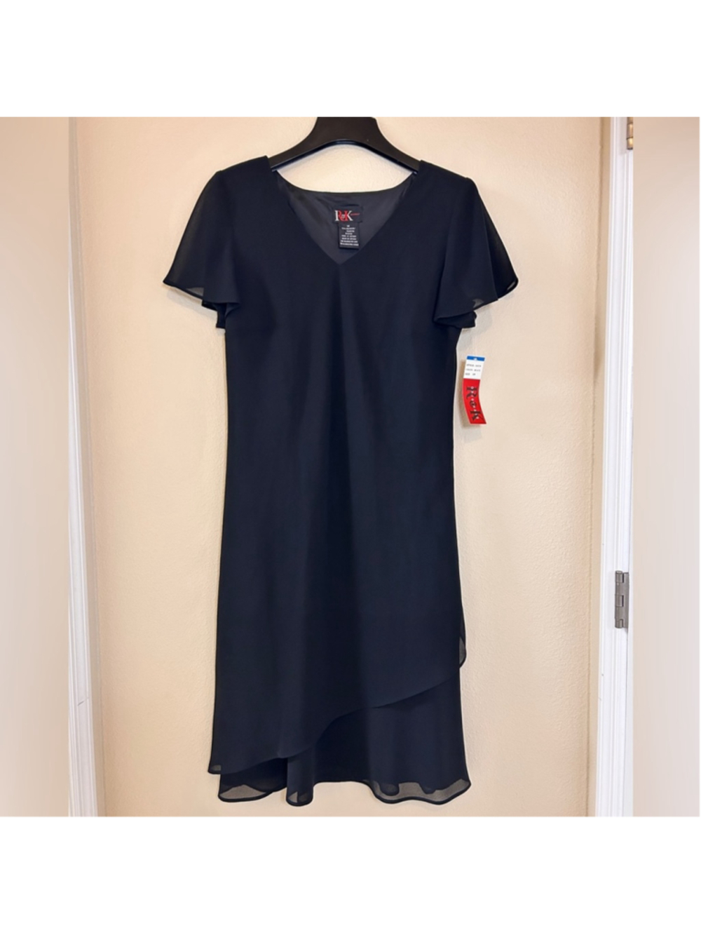 NWT R&K Originals Women's Size 14 Black Formal Mid Length Dress Flutter Sleeves